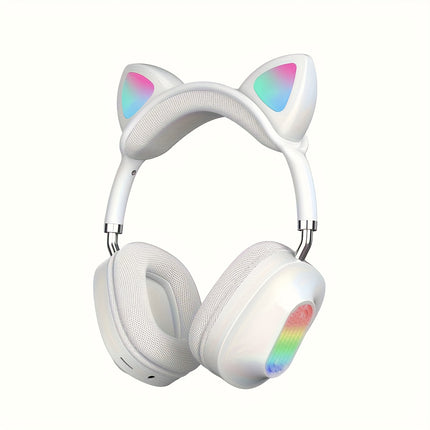 1pc Wireless Cat Ear Headphones with Light-Up RGB  Wireless Low-Power Stereo Sound