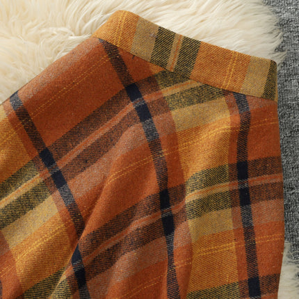 Autumn/Winter French-Style Vintage Plaid Tweed A-Line Flared Skirt with Wide Hem for Look
