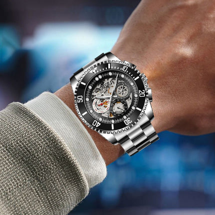 Men's Automatic Mechanical Watch with Luminous & Dual-Sided Hollow Hands