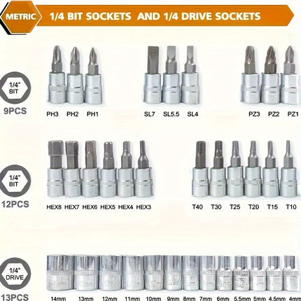 46/150pcs Automotive Mechanical Repair Tool Set, Multifunctional with Sockets, Wrenches,