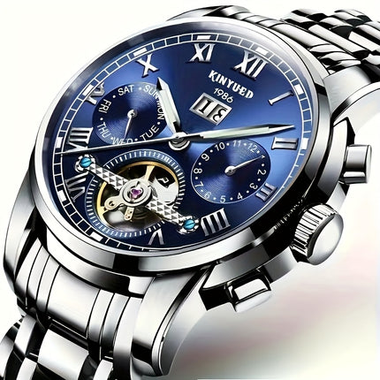 Luxury Brand Sports Casual Mechanical Watch with Transparent Back, Automatic Winding,