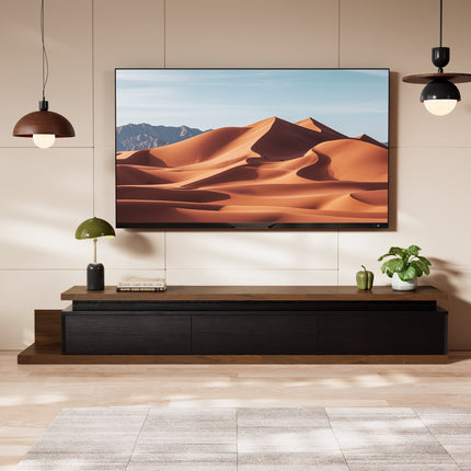 Extendable TV Stand with LED Lights Modern Reversible Wood Entertainment Center