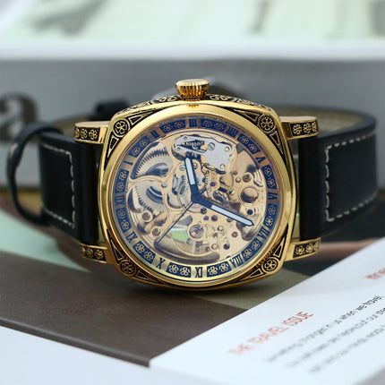 1pc Boys Men's Mechanical Tourbillon Watch - Automatic Mechanical Movement with Golden