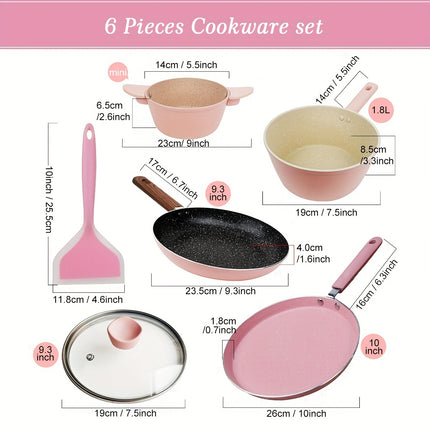 Pink 6-piece POTS And Pans Set Kitchen Non-stick Cookware Set