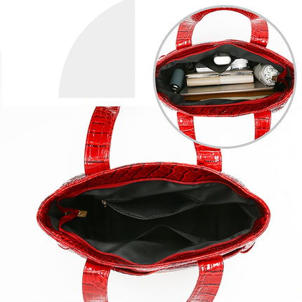 Crocodile Pattern Handbag - Large Capacity, Multi-Pocket Shoulder Handbag with Zipper Closure