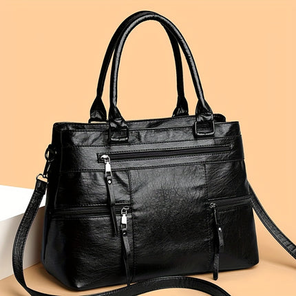 Women's Satchel Handbag with Pompom Ball Charms