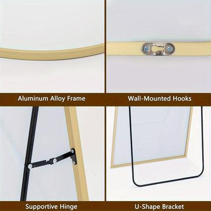 Full Length Mirror, Floor Mirror With Stand, Leaning Wall Mounted Floor Standing Mirror With Aluminum