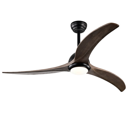 52' Solid Wood Blades Ceiling Fan, Indoor  Ceiling Fan With Light with Remote Control, Noiseless Reversible Motor, 6 Speed ,3 Color , for Patio Living Room, Bedroom, Office,Indoor.(Matte Black)