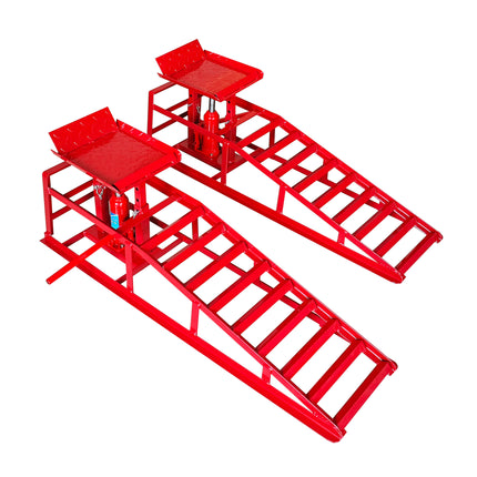 Hydraulic Car Ramps, 2 Pack Car Ramp High Lift, 11000LBS Automotive Truck Cars Service Ramps, Low Profile Oil Change Ramps with Support Jack for Car Truck Trailer Garage Repair (Red)