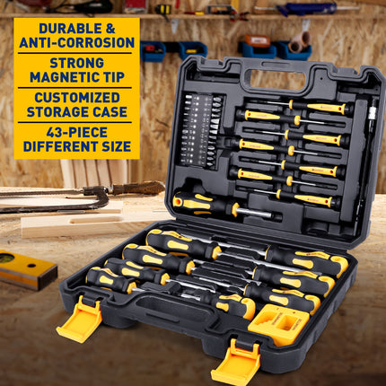 43pcs Professional Screwdriver Set with Magnetic Bit Holder - Chrome Vanadium Steel,