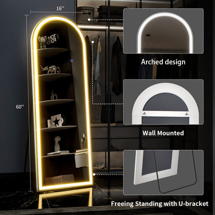 63"x20"Mirror with Lights, LED Mirror Full Length, Lighted Floor Mirror with Stand, Full Body