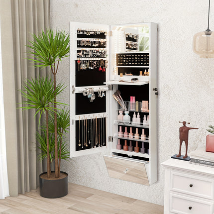 Wall Mounted Jewelry Cabinet Armoire Full-Length Mirror w/ LED Lights & Drawer