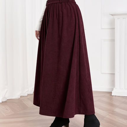 Women's A-Line Maxi Skirt with Umbrella Hem & Pleated Fullness - High-Waisted Long Skirts Suitable