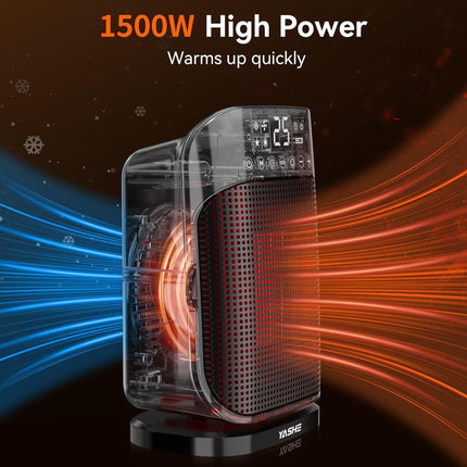 1500W Portable Heater with Thermostat, 24H Timer, 75°Oscillation, ECO Mode