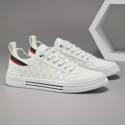 Stylish White Skate Sneakers with Red & Green Striped Pattern – Comfortable, Durable,