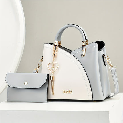 Women's Elegant Handbag And Crossbody Purse Combo - Fashion Colorblock Tote Bag