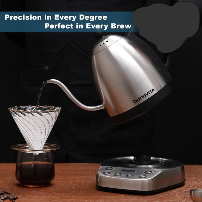 Electric Gooseneck Kettle 1L – Bonavita, Stainless Steel, Temp Control, Fast Boil