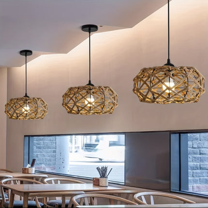 1pc Handmade Woven Rope Chandelier, 11.81-Inch Wide Pendant in Rustic Linen Color for Kitchen