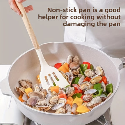 12pcs Silicone Kitchen Utensils with Wooden Handles - Elegant, Non-Stick Spatula And Spoon