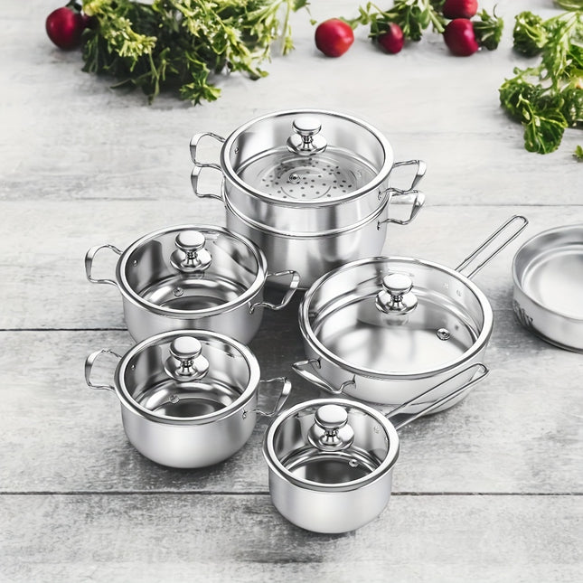 Stainless Steel Pots And Pans Set, 11-piece Induction Cookware Set With Steamer,