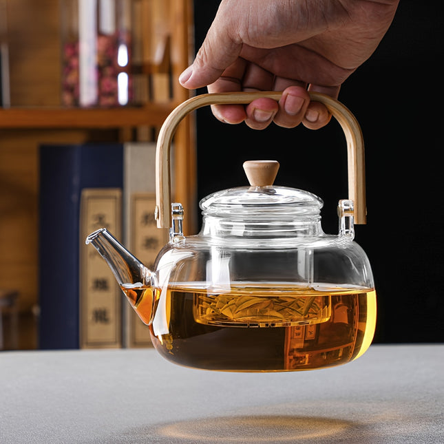 1pc  33.81oz - Transparent Glass Flower Teapot - High Borosilicate Material