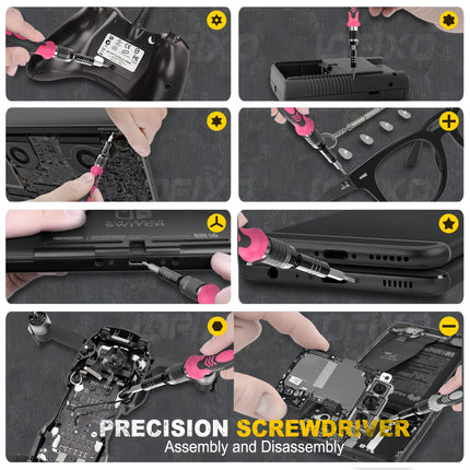 A Pink Electronic Tool Kit Containing 115 Items, Featuring 98 Magnetic Screwdriver Tips