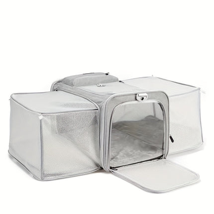 Expandable Large-Capacity Cat Carrier - Portable Linen Pet Travel Bag with Zipper Closure for Two Cats, Ideal for Outdoor Use