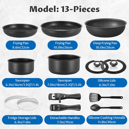 Cookware Set 10pcs, Nonstick Pots and Pans Set with Removable Handles, for All Hobs, Stackable Design