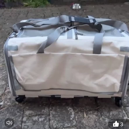 Double Compartment Detachable Travel Carrier for 2 Cats & Puppies - Spacious Pet Trolley with Ventilated Mesh & Removable Lining, Durable Wheels & Ergonomic Handle for Airplane Travel, Vet Visits, Road Trips