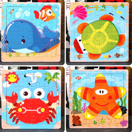 Large Wooden 9-piece Flat Puzzle Toy For Children