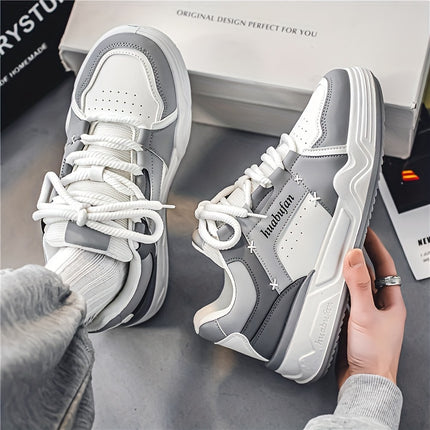 Men'S Skate Sneakers - All-Season Low-Top Skateboard Shoes with Thick Cushioned PVC Sole,