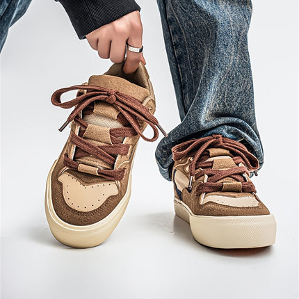 Casual & Sporty Lace-Up Shoes - Men's Retro Low-Top Skate Sneakers - Round Toe with White Upper