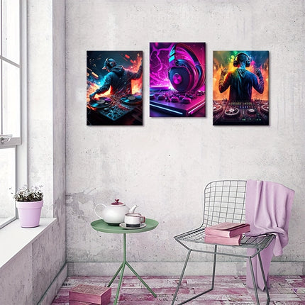 Oil Canvas Art Print Poster Set - Vibrant DJ Headphones Painting, Modern Art Deco Wall Decor
