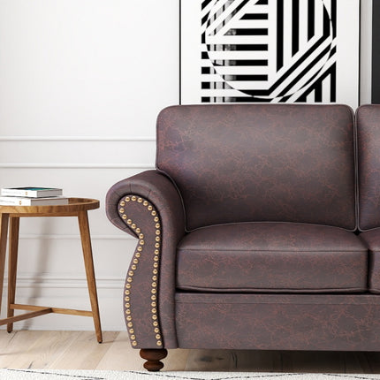 Sofa Suitable for Small Spaces - Soft Synthetic Leather Couch with Rivet Accent,