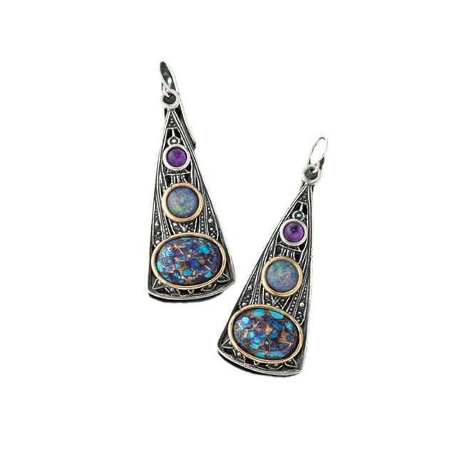 Retro Fashion Creative Triangle Amethyst Opal Earrings