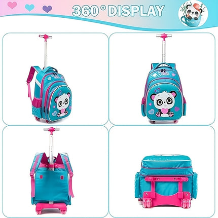 Set Panda Children's Student Rolling Backpack, Shoulder Bag, and Pencil Case Set,