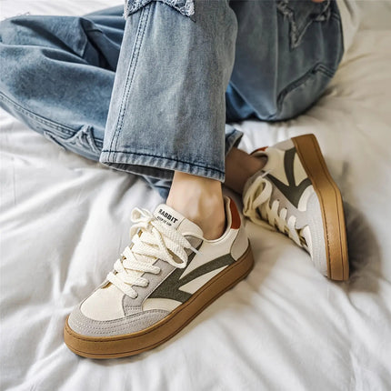 Men'S Retro Skate Sneakers - Low-Top Breathable Canvas Shoes with White Laces & Navy Blue/Red Accent