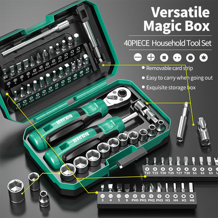 1 Set 40-in-1 Ratchet Wrench and Multi-Function Screwdriver Kit with 24-Tooth Ratchets  Professional