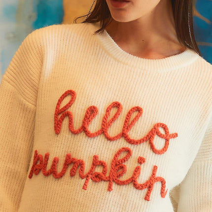 Women's Halloween Contrast Color Embroidery Crew Neck Pullover Sweater