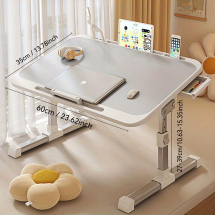 Folding Laptop Desk with Built-In LED Light and Storage Drawer – Portable Bed Table for Sofa