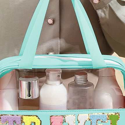 Light Pink TRAVEL Chenille Letter Clear PVC Makeup Bag