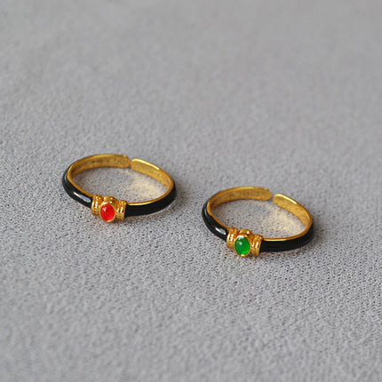 Retro Style Black Gold Enamel Ring