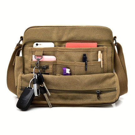 Fashionable Canvas Men'S Bag with Multiple Compartments, a Work-Style Shoulder Bag for Men,
