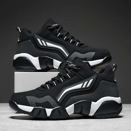 Men'S Lace-Up Sneakers - Thick Cushioned Platform Shoes with Non-Slip Rubber Sole