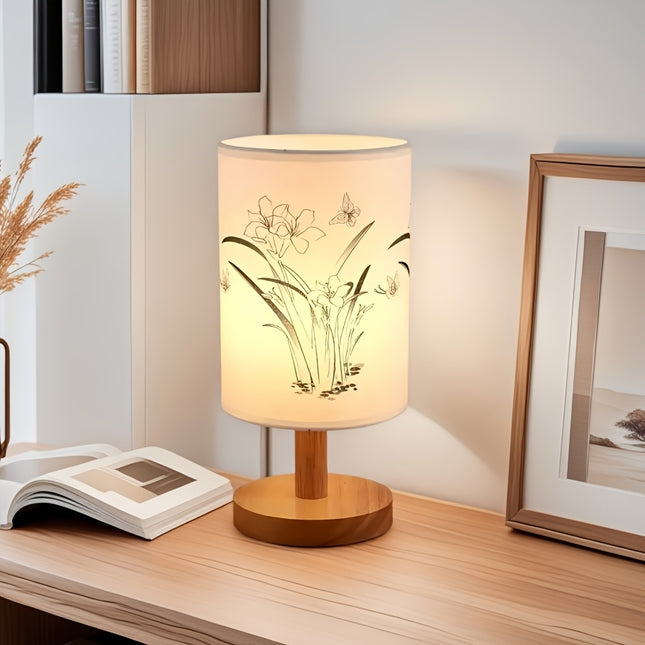 LED Table Lamp with USB Power, 3 Adjustable Colors & Floral Wood Base - Modern Home Decor for Bedroom