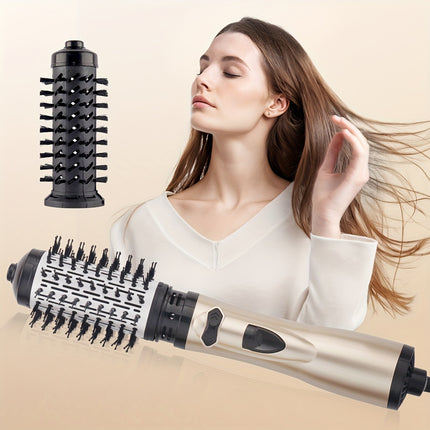 EU Plug 3-In-1 Hot Air Styler And Rotating Hair Dryer Brush Featuring 2 Interchangeable Brushes,