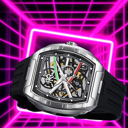 Men'S Barrel-shaped Tape Automatic Mechanical Watch | 3D Case, Double-sided Openwork