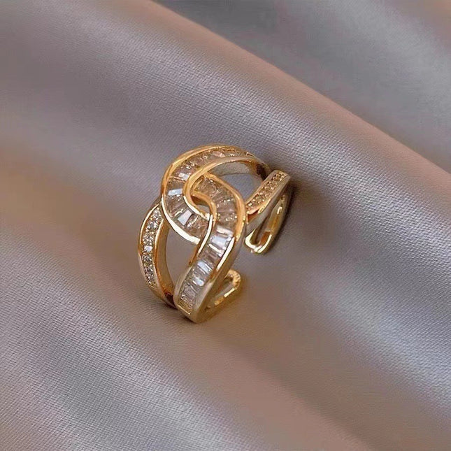 Diamond Double C Open Ring Zircon Index Finger Ring