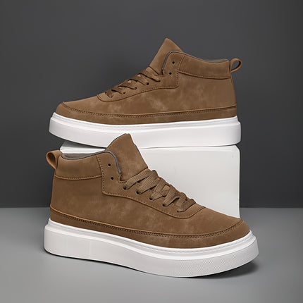 Men'S High-Top Casual Street Sneakers - Solid Color Design, Breathable Lace-Up Skate Shoes with EVA Sole