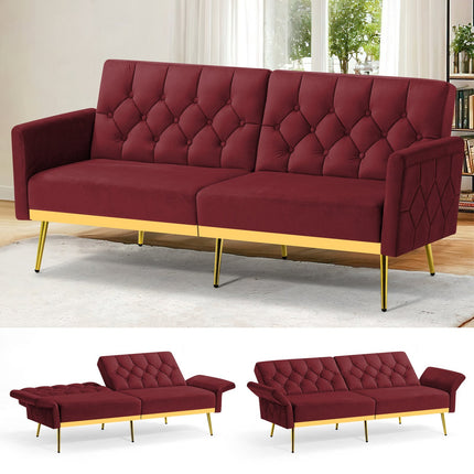 Sofa Bed With Adjustable Armrests & Backrests, Modern Recliner Sleeper Couch With Tufted Design